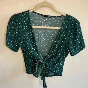 Brandy Melville Teal Short Sleeve Crop Top